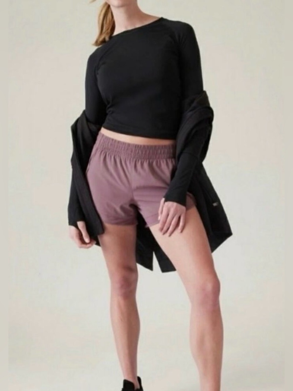 athleta mauve mesh racer run short